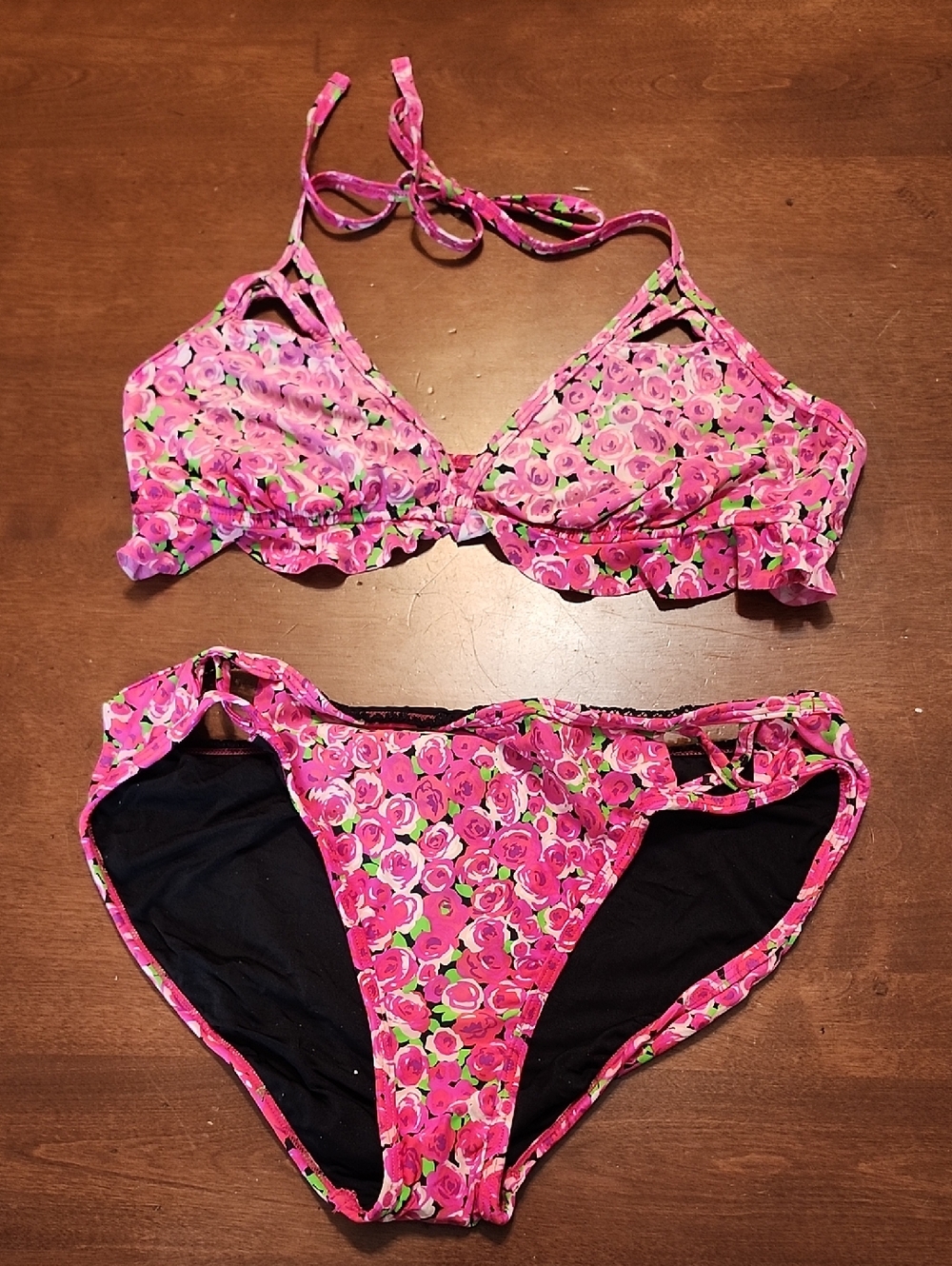Betsey Johnson Pink Floral Two-Piece Bikini Set L